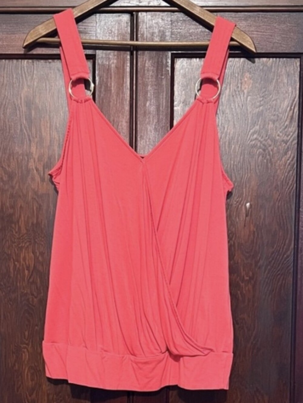 Sleeveless Coral V-Neck Ring-Accent Top
